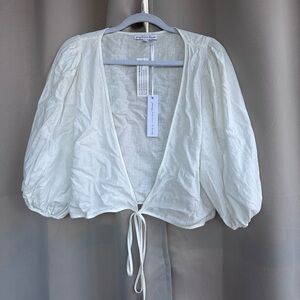 Young Fabulous & Broke Linen Ivory Cream 3/4 Sleeve Tie Front Shrug Wrap Top NWT